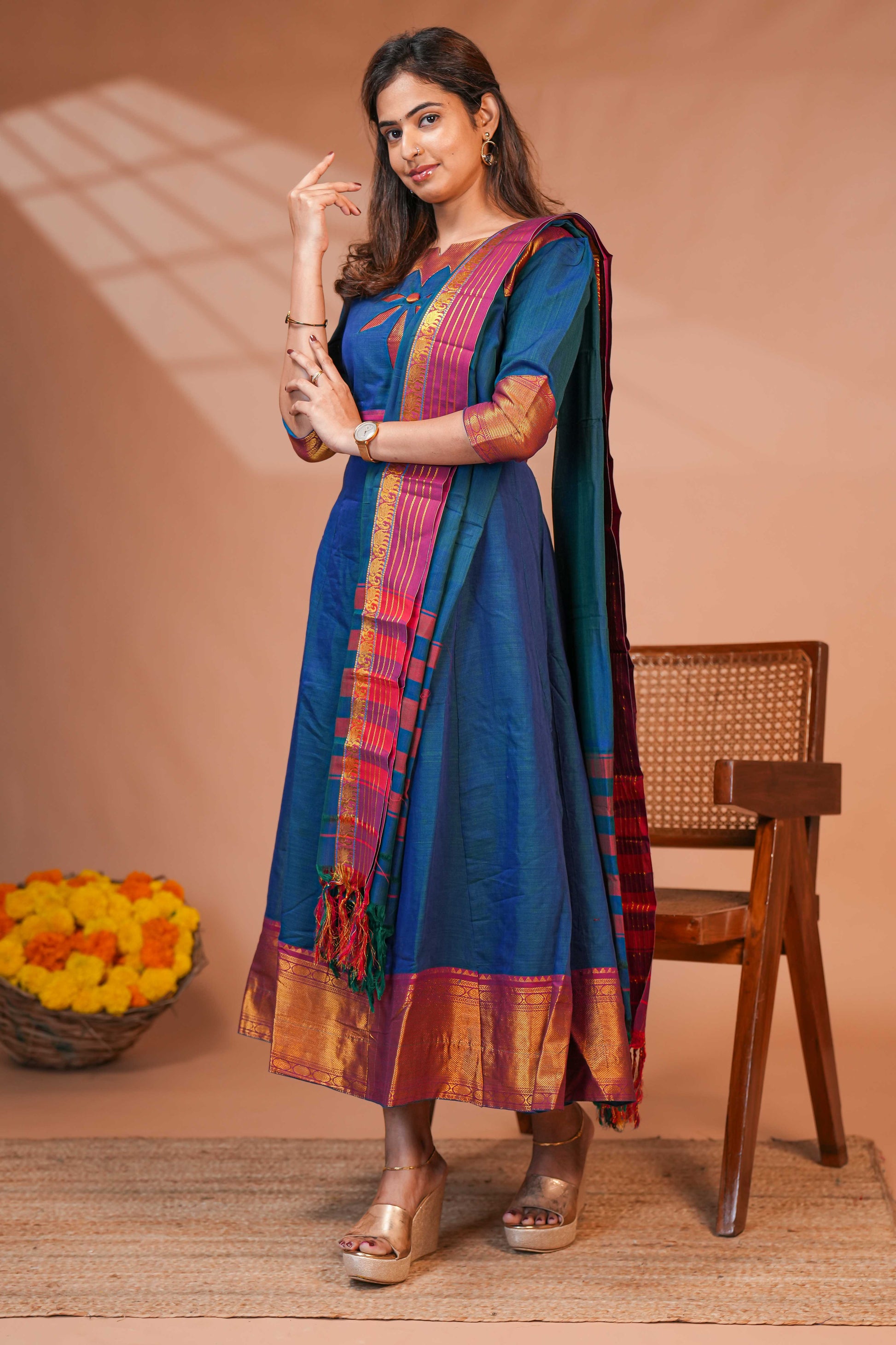 A Rich Teal-Blue Anarkali-Style Kurta