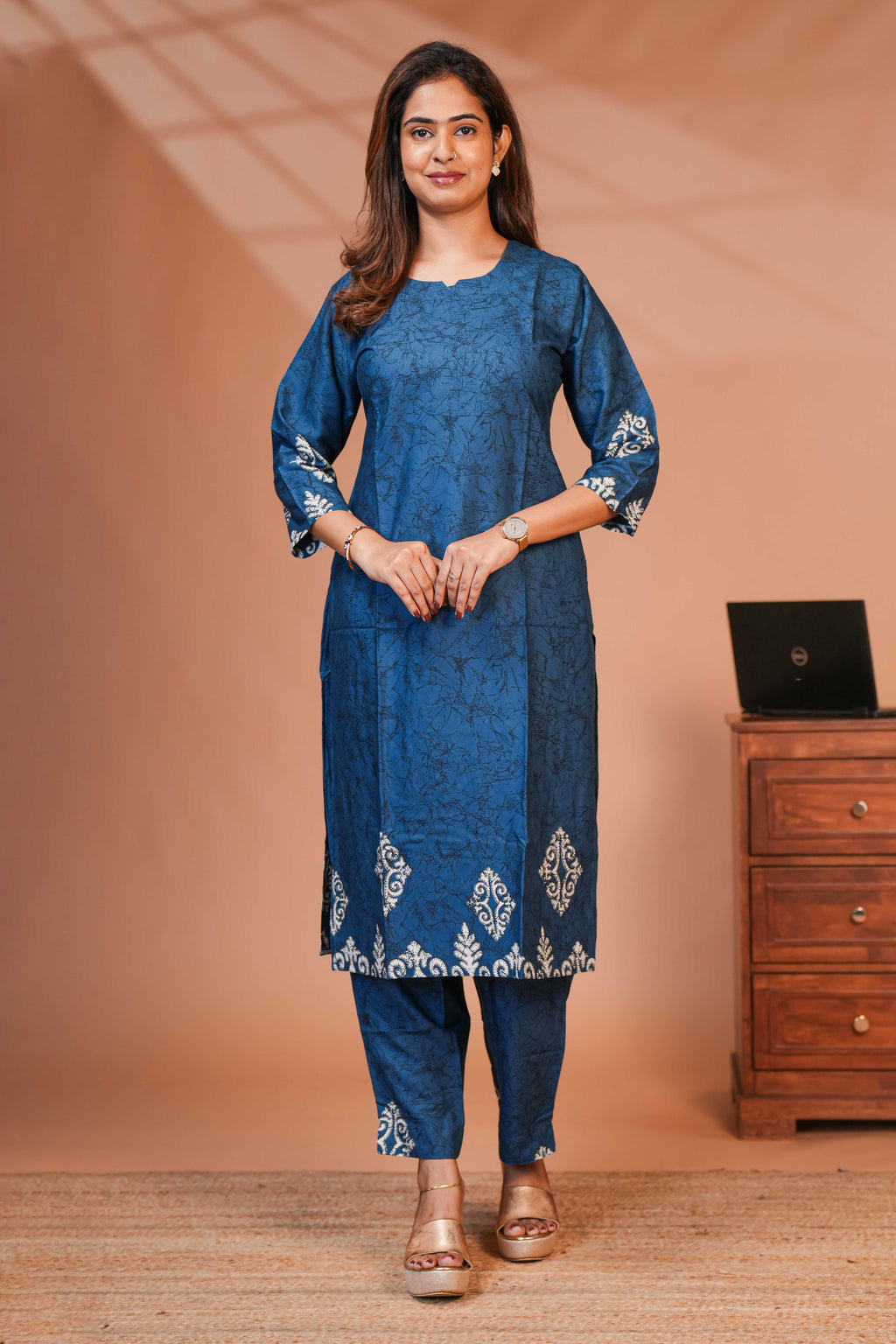 Blue Co- ord Set ith Abstract Wave Print Simple Design