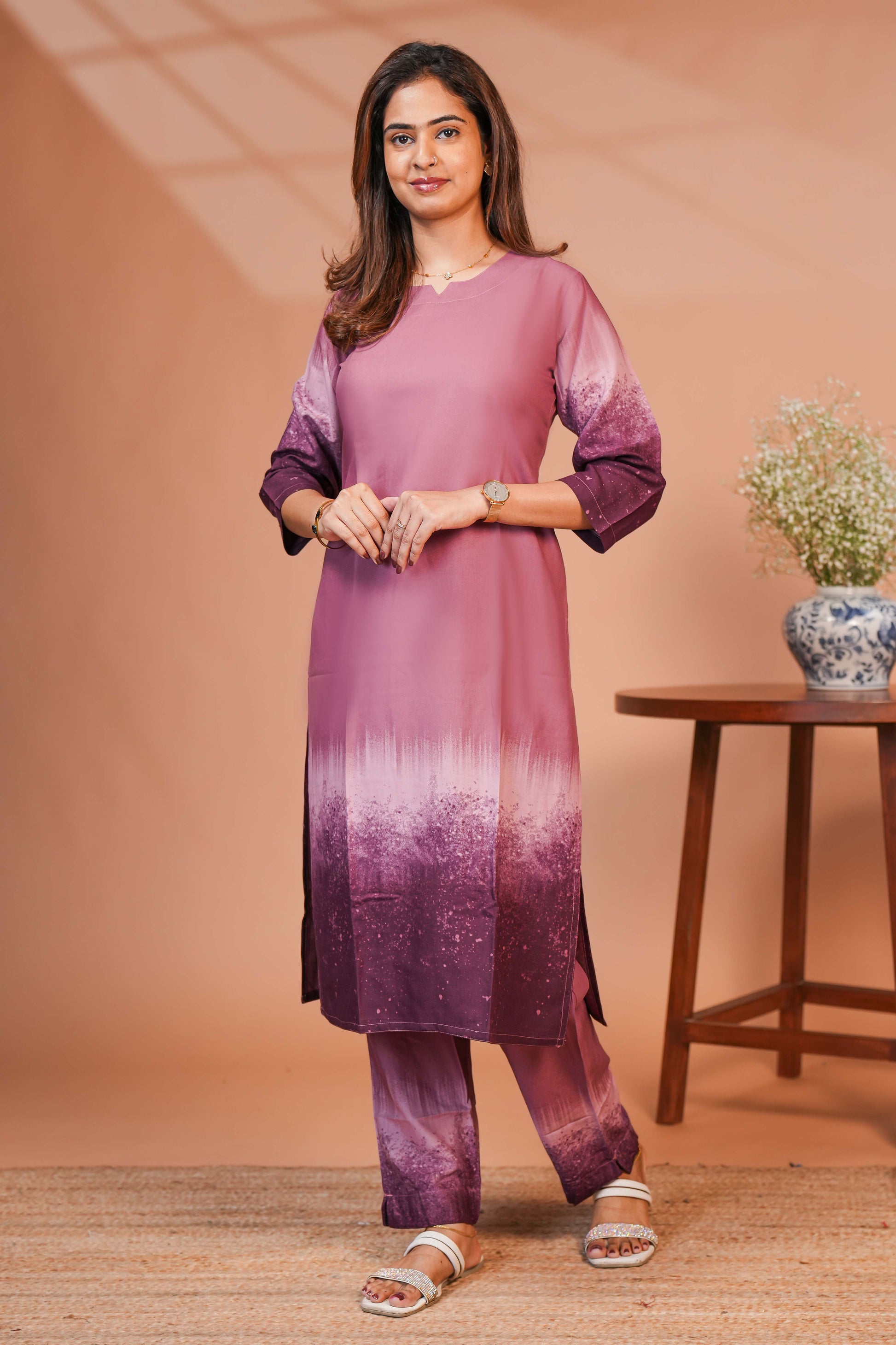 Dusty rose /Blush Pink, into Rich Plum and Wine Purple Elegant Block Prints