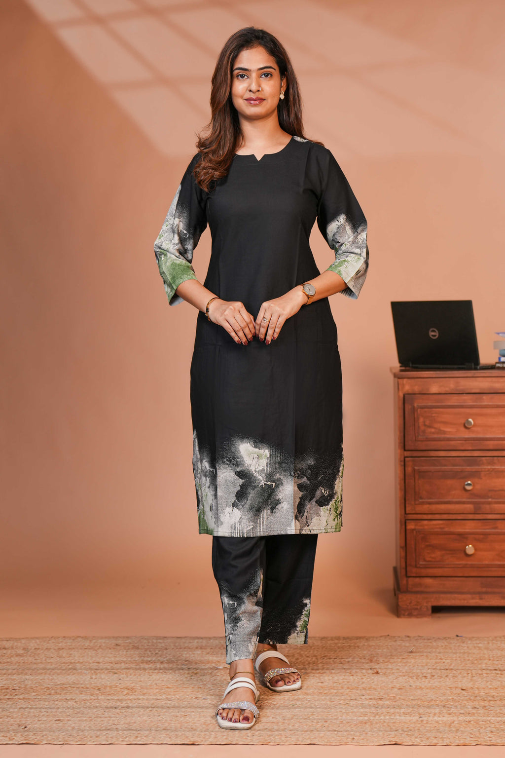 This Collection of Ethnic Black Co-ord Sets  With Abstract Wave Print