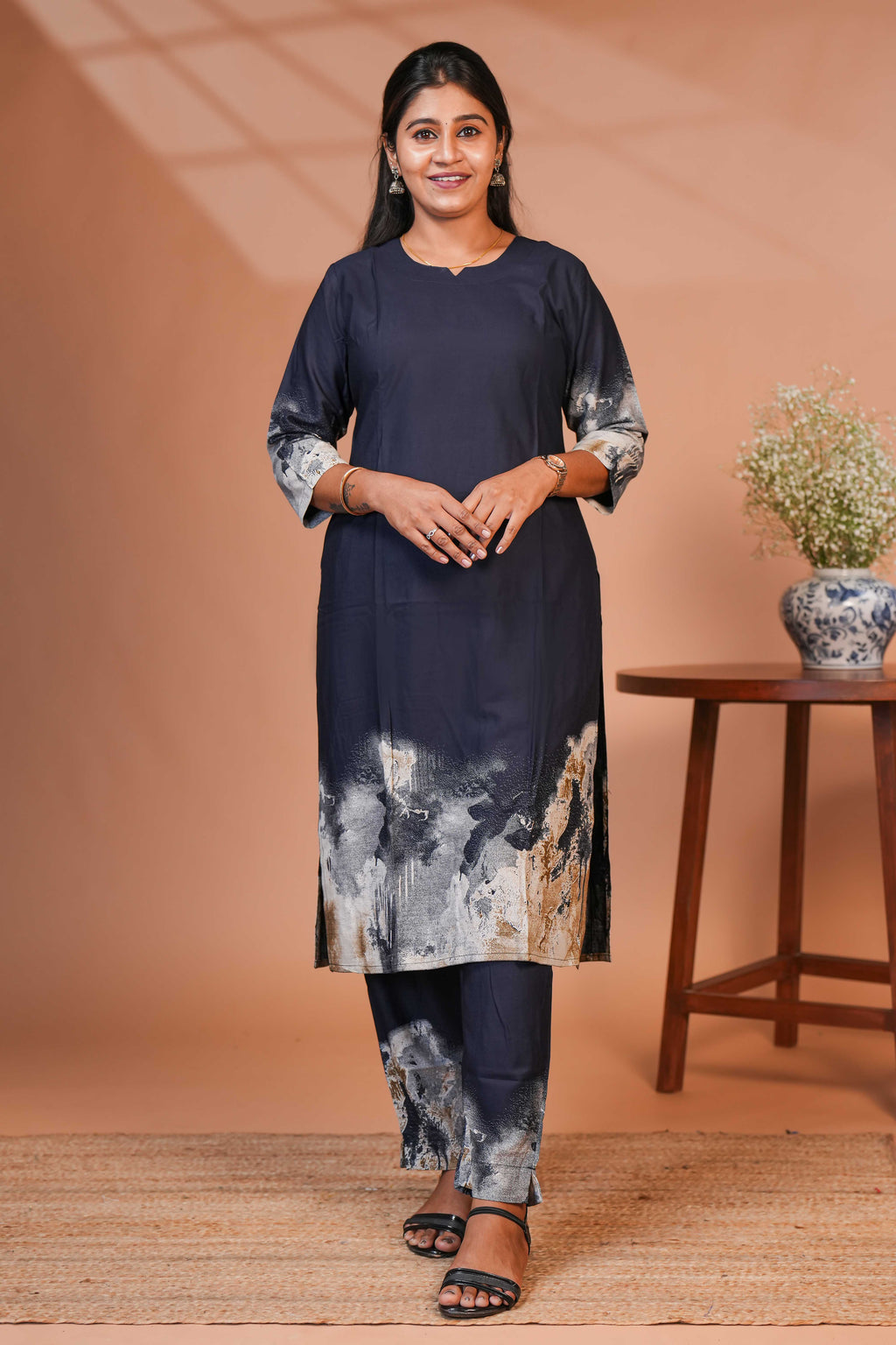 Blue Co-ord set With Abstract Wave print Kurti set