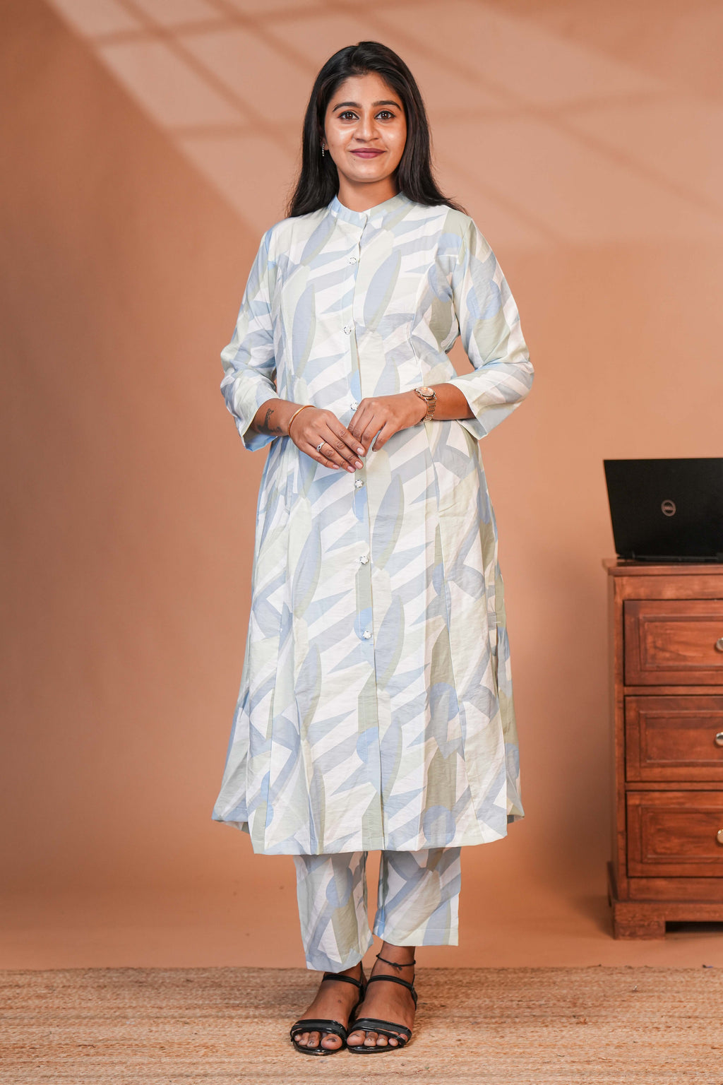 The Set is Anchored By a Longline, Shirt-Style Kurta That Features a Structured
