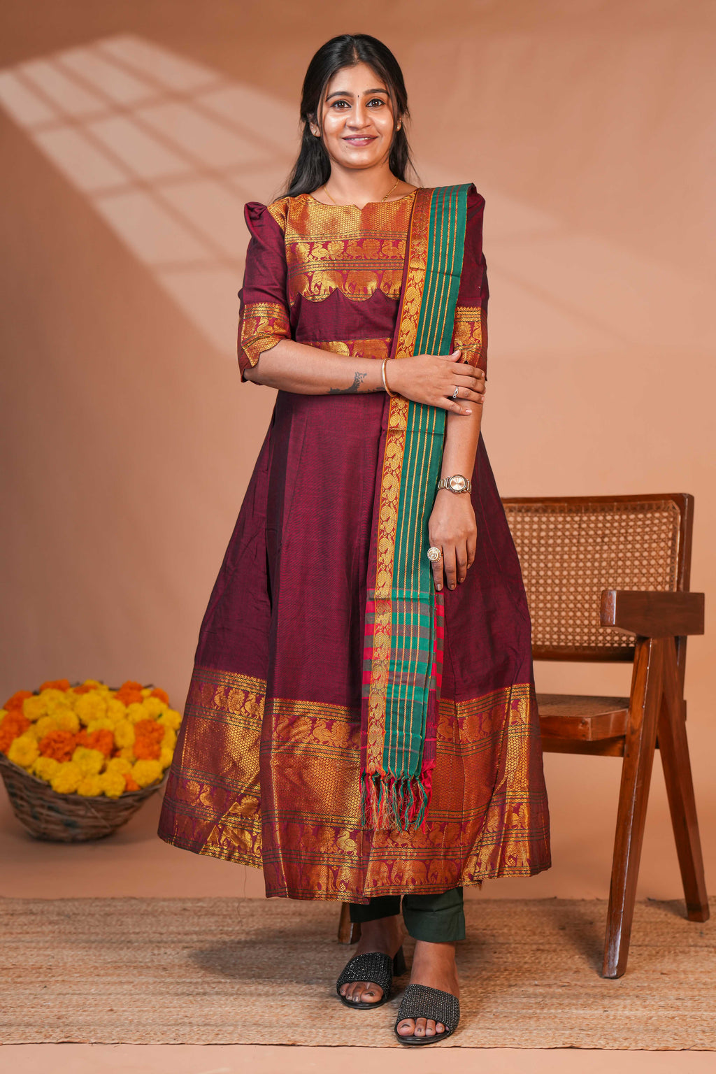 Traditional-inspired Anarkali-style kurta set with dupatta