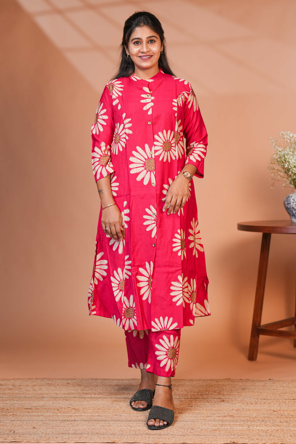 A Deep Black Base With Large, Rustic-Toned Botanical Motifs in Rust, Mocha, and Beige Botanical Prints.