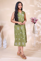Olive Green Printed Westen wrap style dress