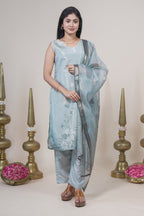 Elegant Ice Blue Floral Printed Set with Matching Dupatta