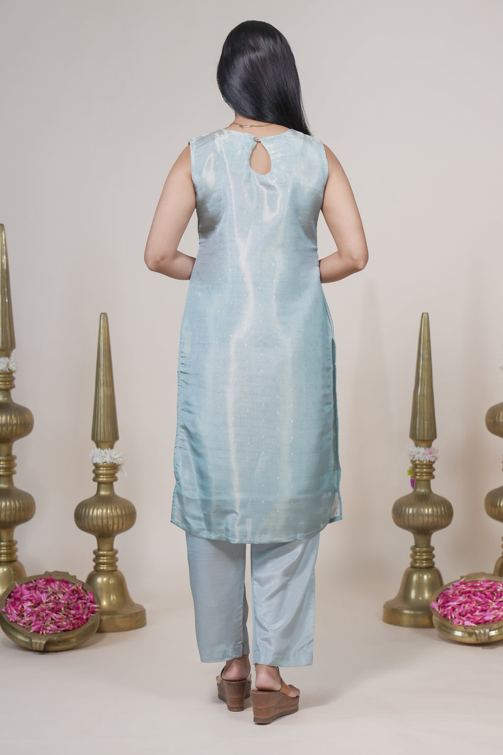 Elegant Ice Blue Floral Printed Set with Matching Dupatta