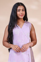 Elegant Lavender Westen wrap style Dress with Delicate Floral Embroidery