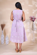 Elegant Lavender Westen wrap style Dress with Delicate Floral Embroidery