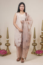 Elegant Peach Kurta Set with Floral Printed Dupatta