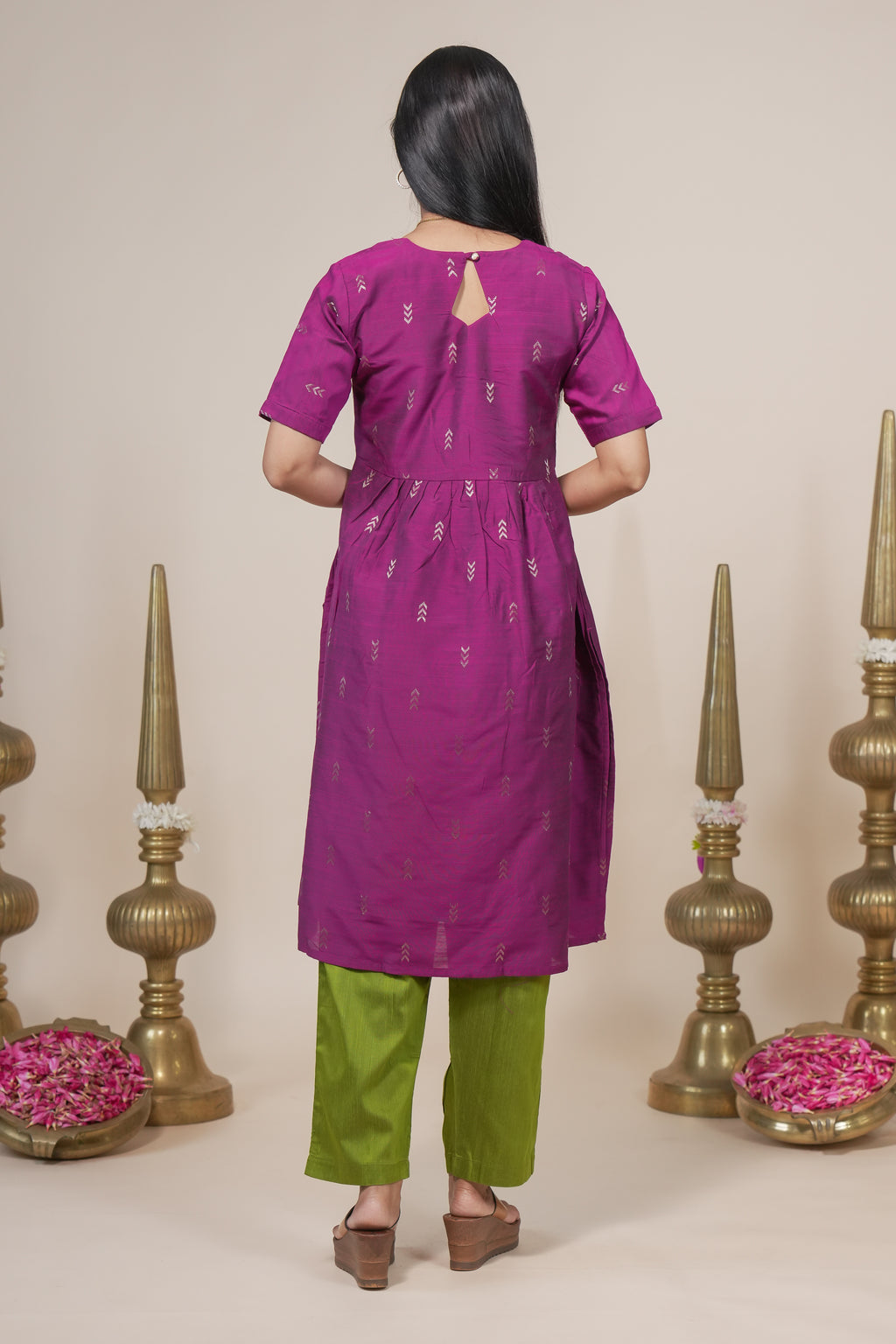 Magenta and Green Ethnic Kurta Set with Dupatta set