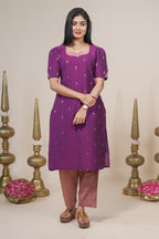 Elegant Purple Kurta Set with Contrasting Dupatta and Trousers