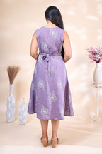 Elegant Lavender Floral Embroidered Westen wrap Style dress