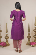 Elegant Purple Kurta Set with Contrasting Dupatta and Trousers