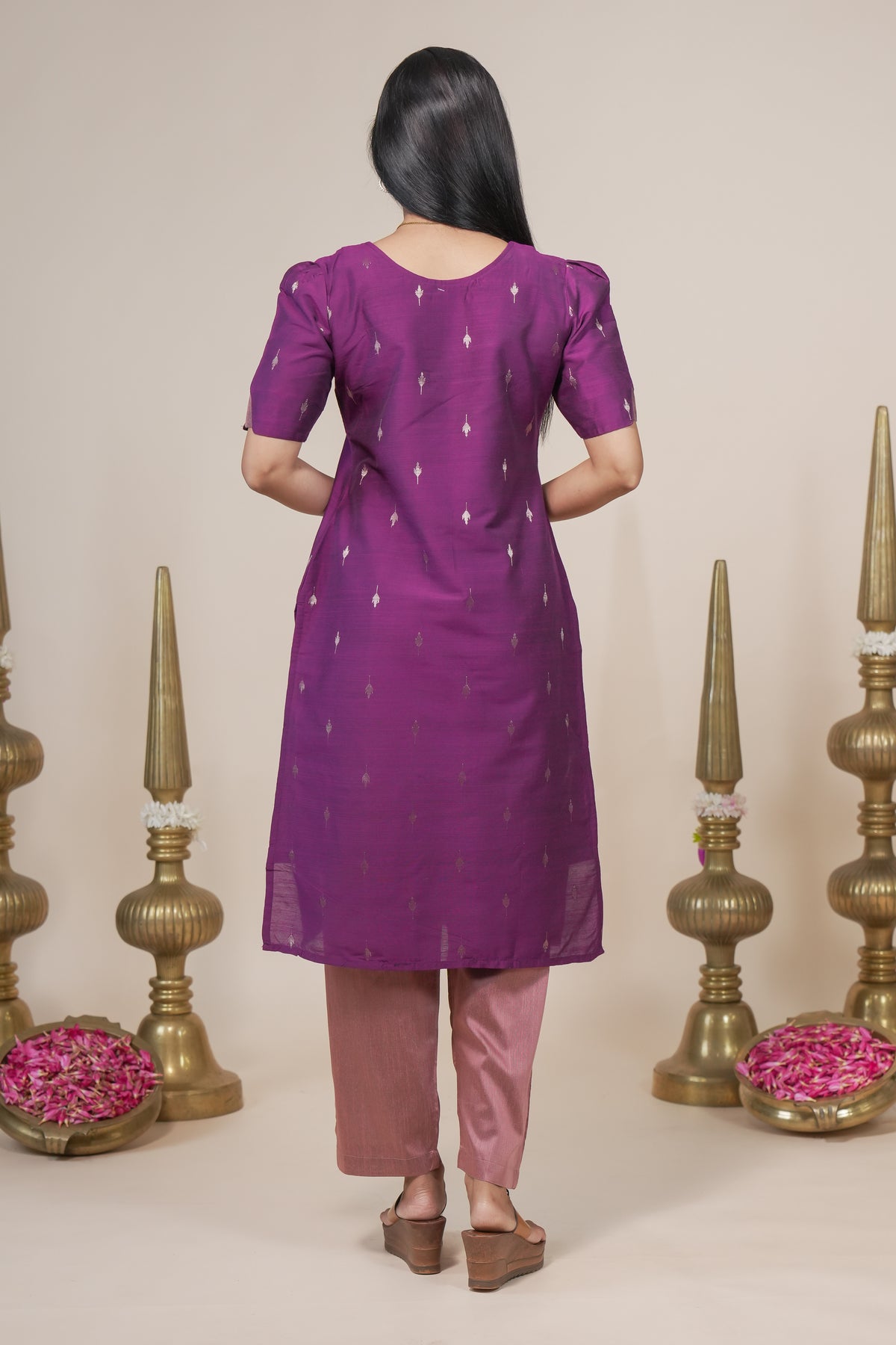 Elegant Purple Kurta Set with Contrasting Dupatta and Trousers