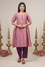 Elegant Mauve Silk Kurta Set with Purple Contrasting Pants and Dupatta