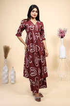 Maroon Abstract Print Set with Ruffled Sleeves and Matching pants