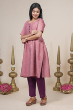 Elegant Mauve Silk Kurta Set with Purple Contrasting Pants and Dupatta
