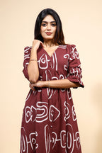 Maroon Abstract Print Set with Ruffled Sleeves and Matching pants