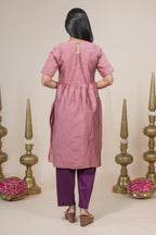 Elegant Mauve Silk Kurta Set with Purple Contrasting Pants and Dupatta