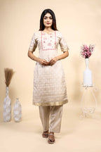 Elegant Beige loral Embroidered Unstitched/Stitched Salwar Suit Set with Matching Dupatta set