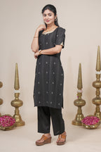 Elegant Black Kurta Set with Zari Detailing and Dupatta