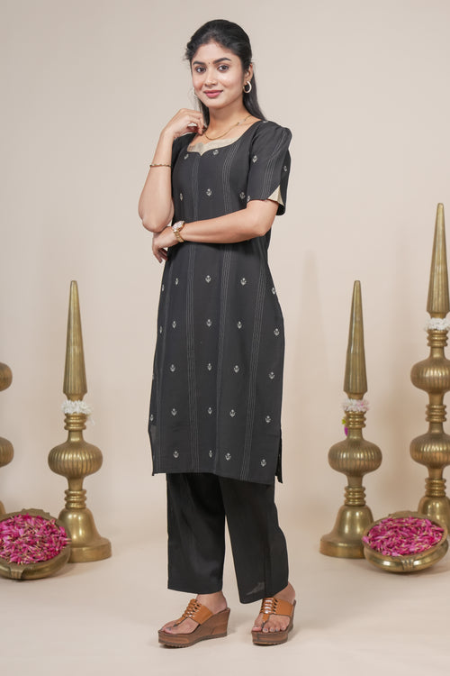 Elegant Black Kurta Set with Zari Detailing and Dupatta