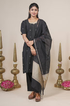 Elegant Black Kurta Set with Zari Detailing and Dupatta