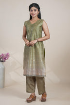 Elegant Olive Green Kurta Set with Light Peach Printed Dupatta