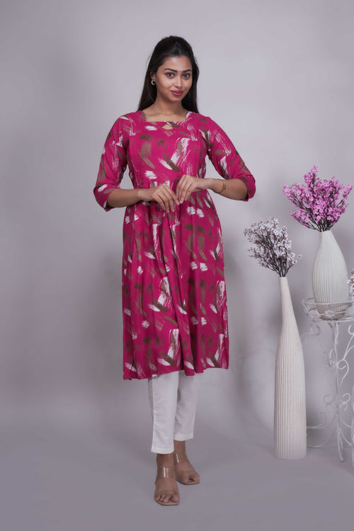 Women's Magenta Abstract Print A-Line Kurta