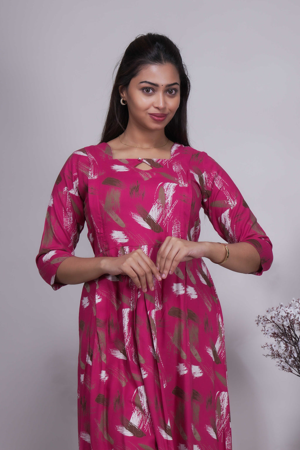 Women's Magenta Abstract Print A-Line Kurta