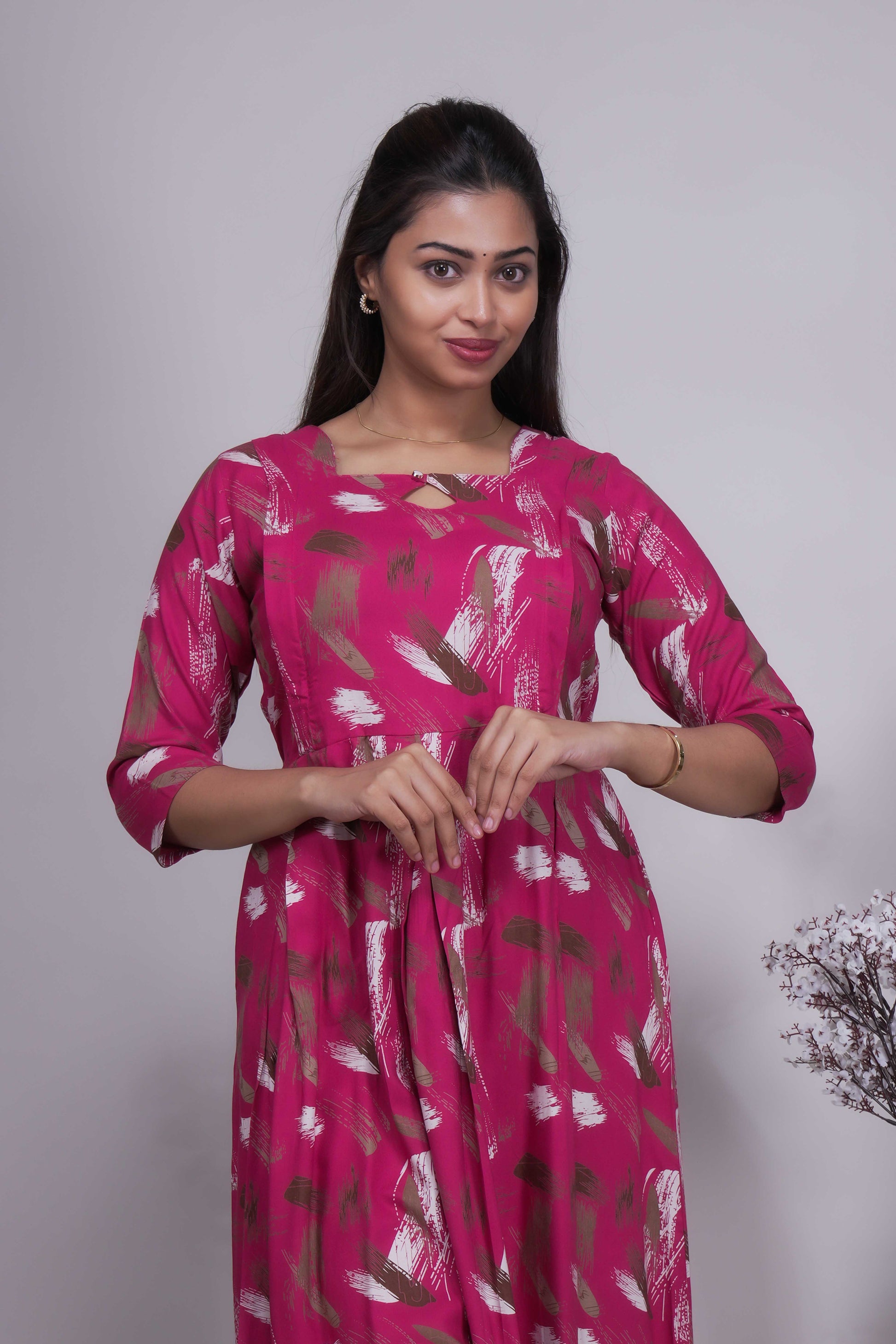 Women's Magenta Abstract Print A-Line Kurta