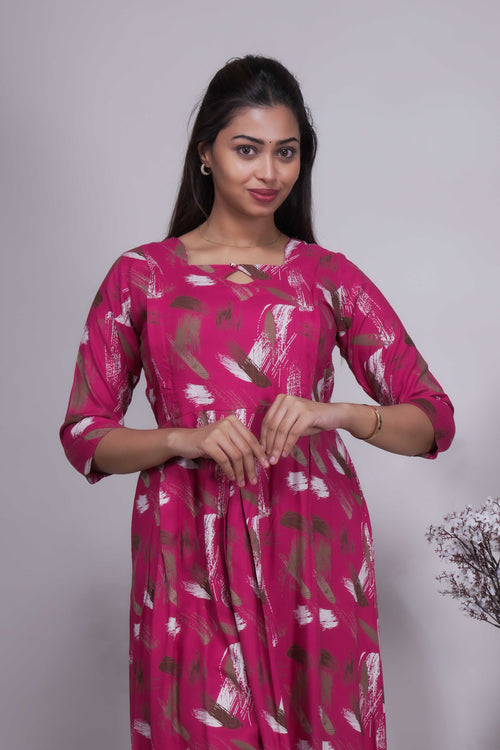 Women's Magenta Abstract Print A-Line Kurta