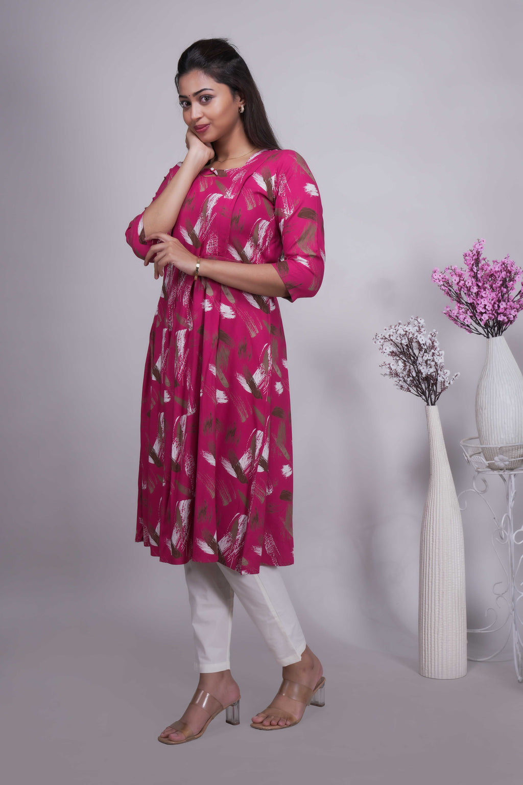 Women's Magenta Abstract Print A-Line Kurta