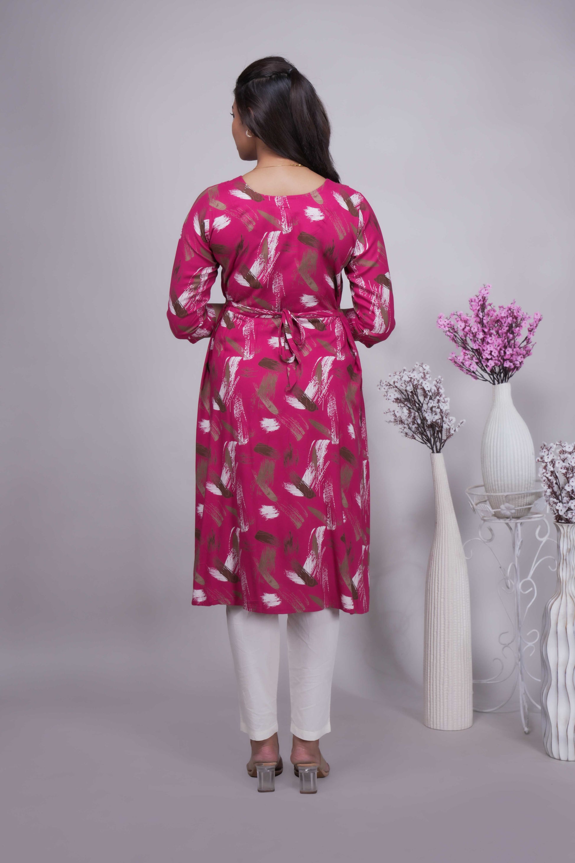 Women's Magenta Abstract Print A-Line Kurta