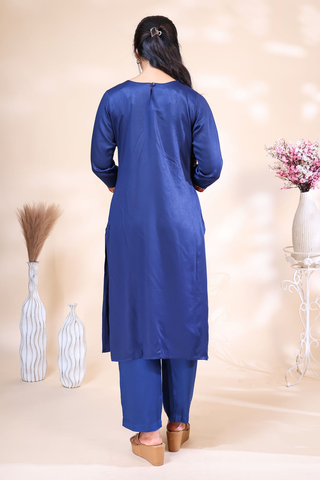 Elegant Royal Blue & Mustard Yellow Silk Blend Kurta Set with Printed Dupatta