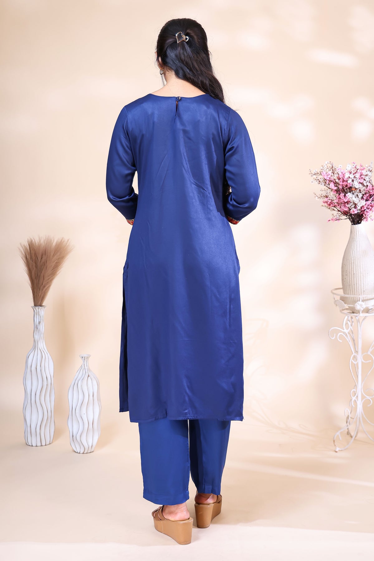 Elegant Royal Blue & Mustard Yellow Silk Blend Kurta Set with Printed Dupatta