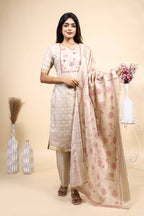 Elegant Beige loral Embroidered Unstitched/Stitched Salwar Suit Set with Matching Dupatta set