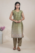 Elegant Olive Green Kurta Set with Light Peach Printed Dupatta