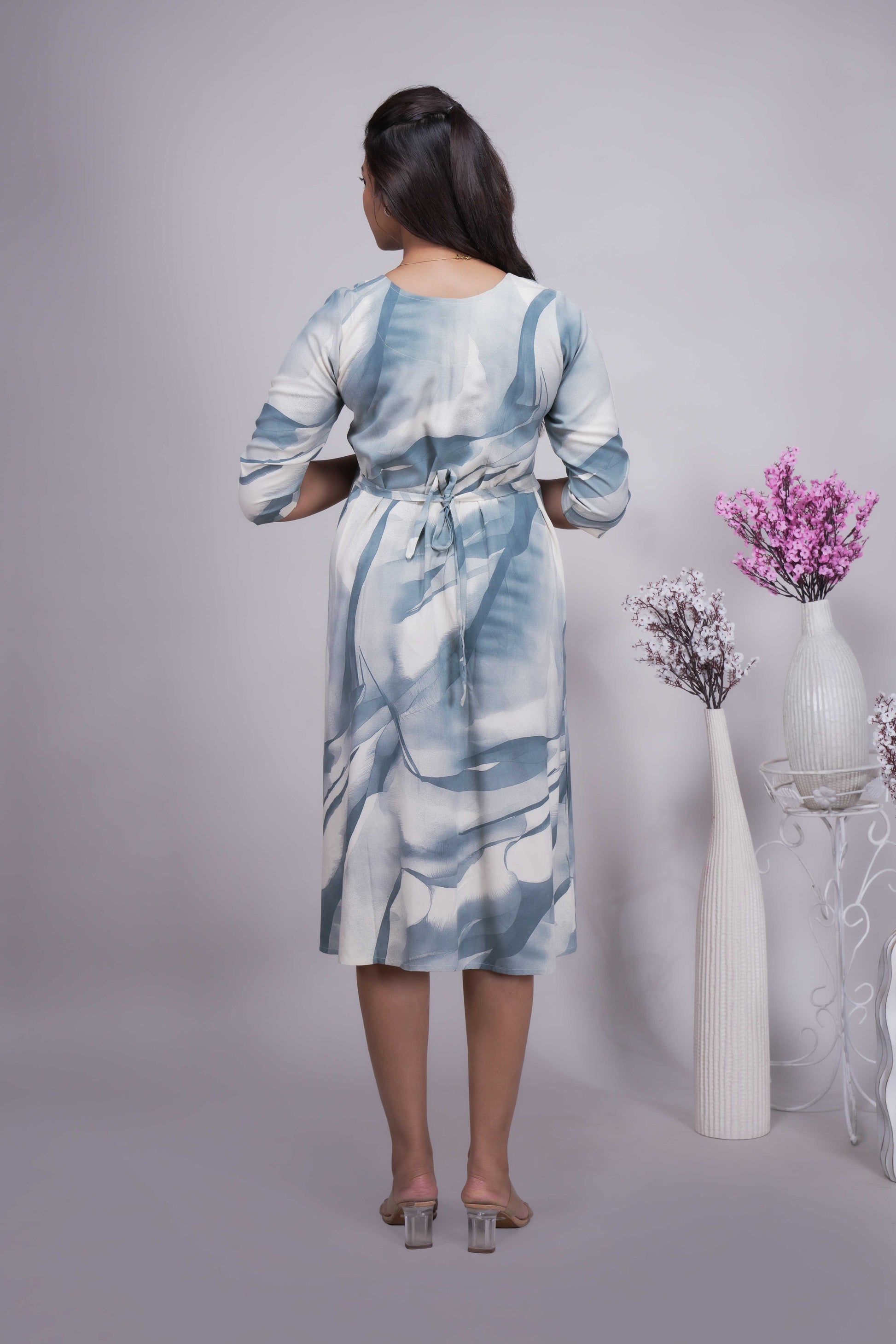 Abstract Printed Sweetheart Neck A-Line Dress