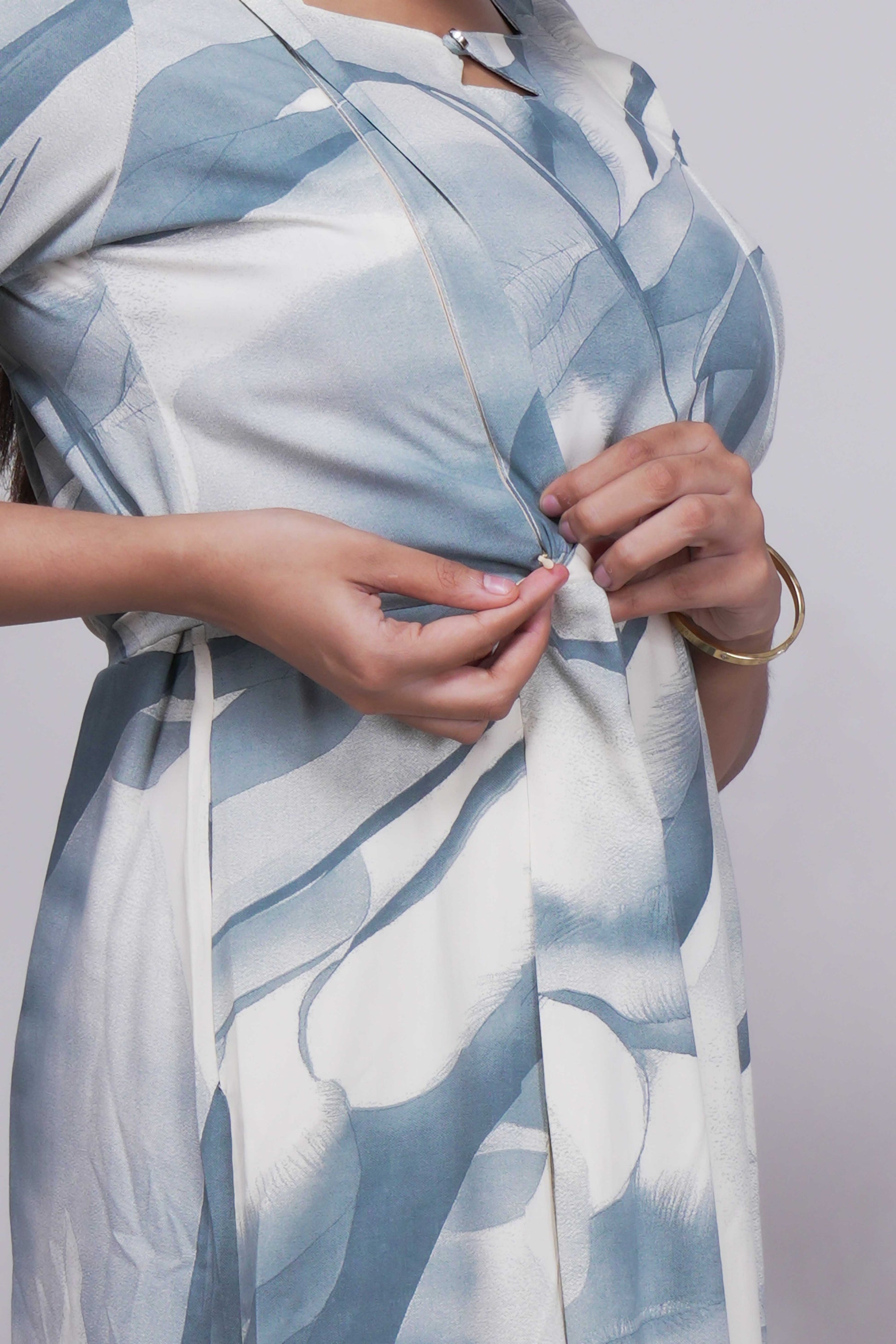 Abstract Printed Sweetheart Neck A-Line Dress