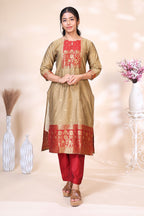 Elegant Beige and Red Kurta Set with Zari Woven Dupatta