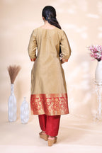Elegant Beige and Red Kurta Set with Zari Woven Dupatta
