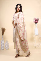 Elegant Beige loral Embroidered Unstitched/Stitched Salwar Suit Set with Matching Dupatta set