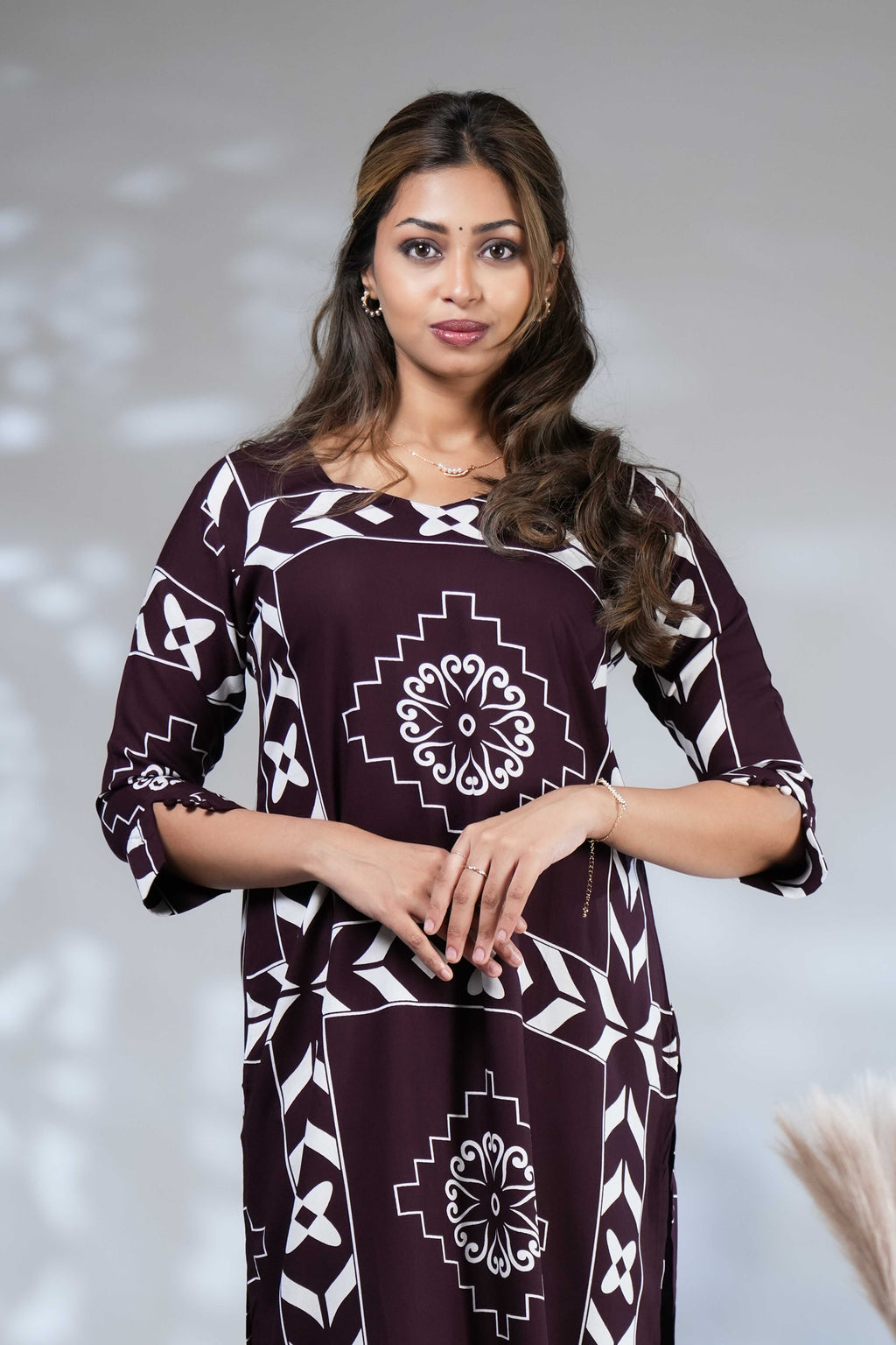 Women's Wine Wine-Coloured Geometric & Ethnic Print Co-ord Set