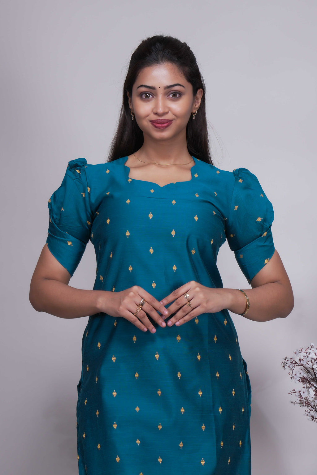 Elegant Teal Blue Butta Silk Kurta Set with Dupatta