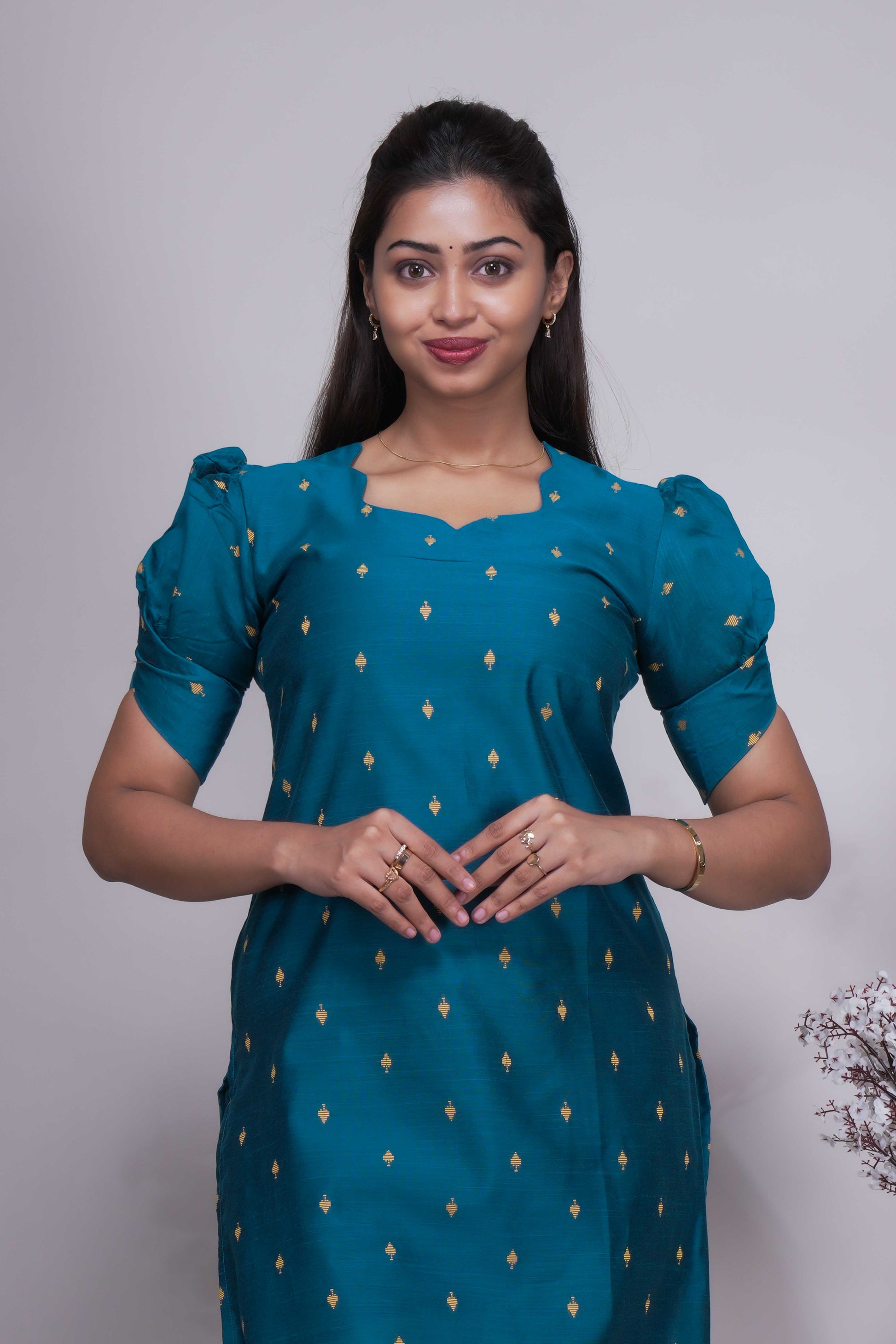 Elegant Teal Blue Butta Silk Kurta Set with Dupatta