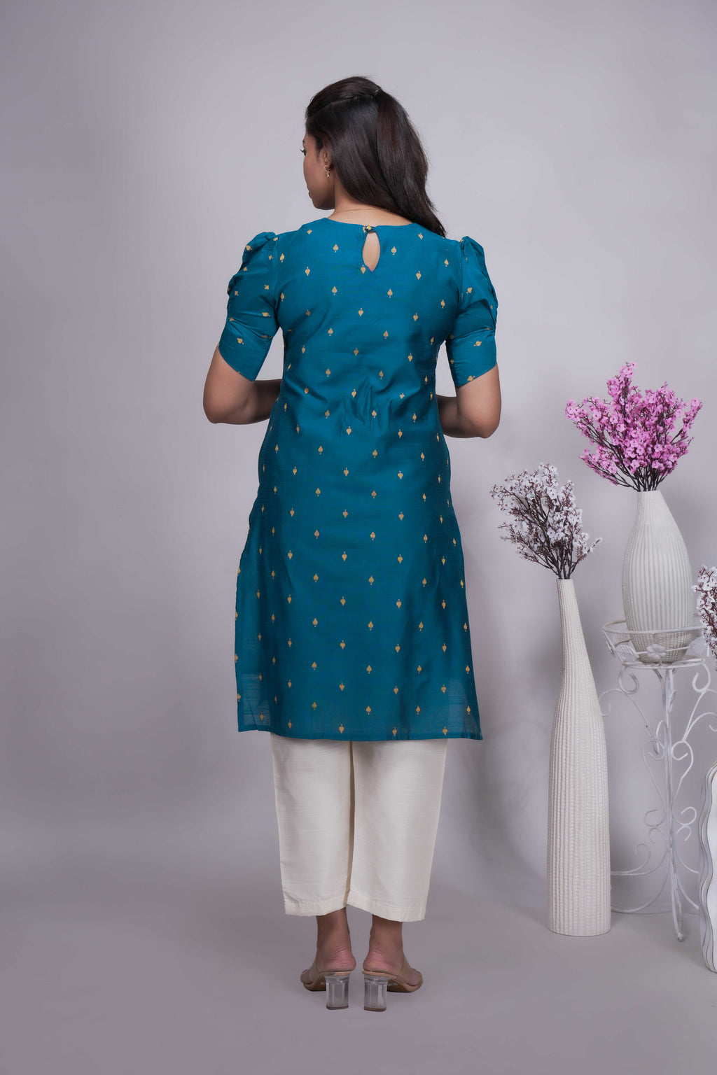 Elegant Teal Blue Butta Silk Kurta Set with Dupatta