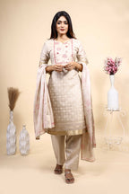 Elegant Beige loral Embroidered Unstitched/Stitched Salwar Suit Set with Matching Dupatta set