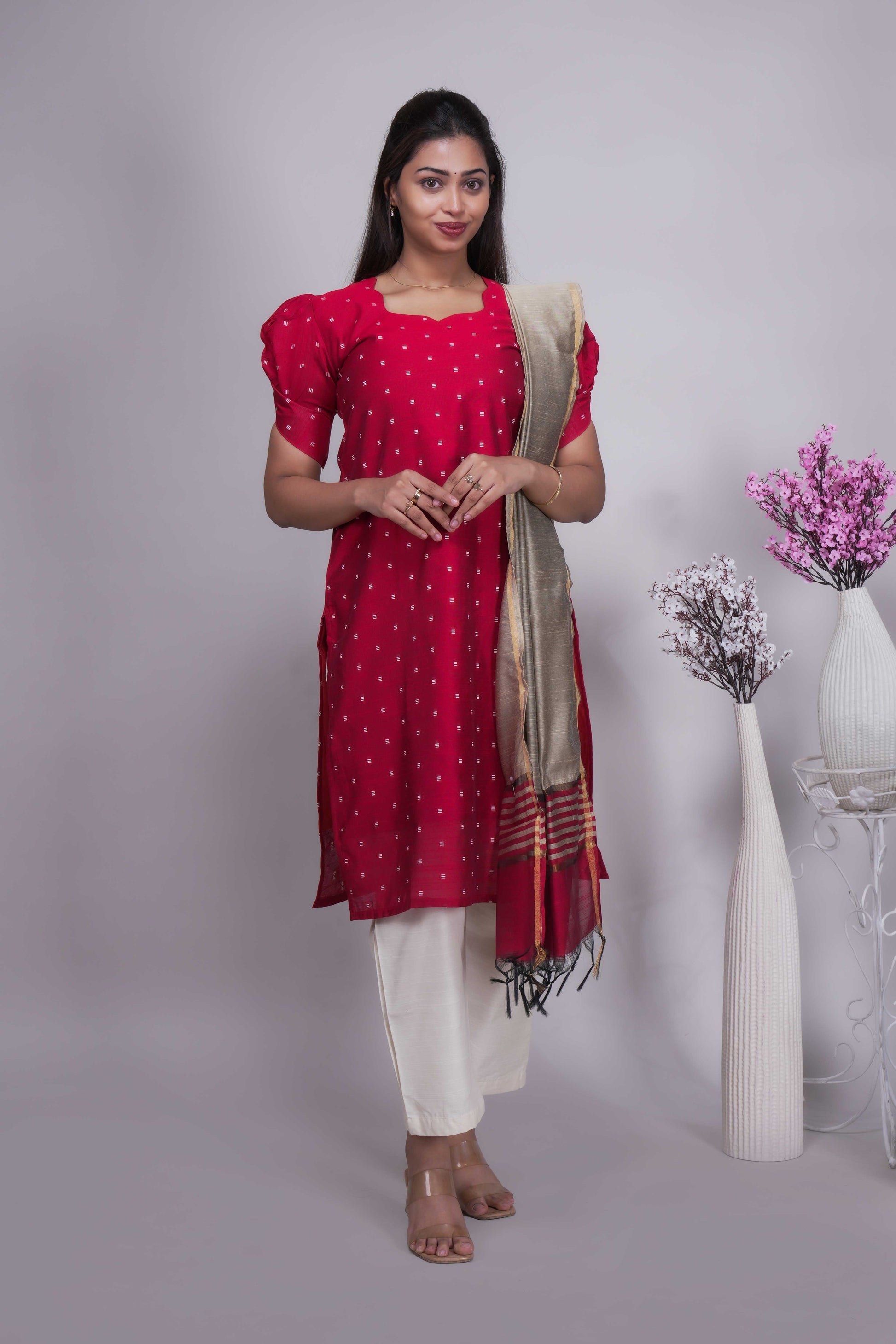 Elegant Red Embroidered Kurta Set with Dupatta